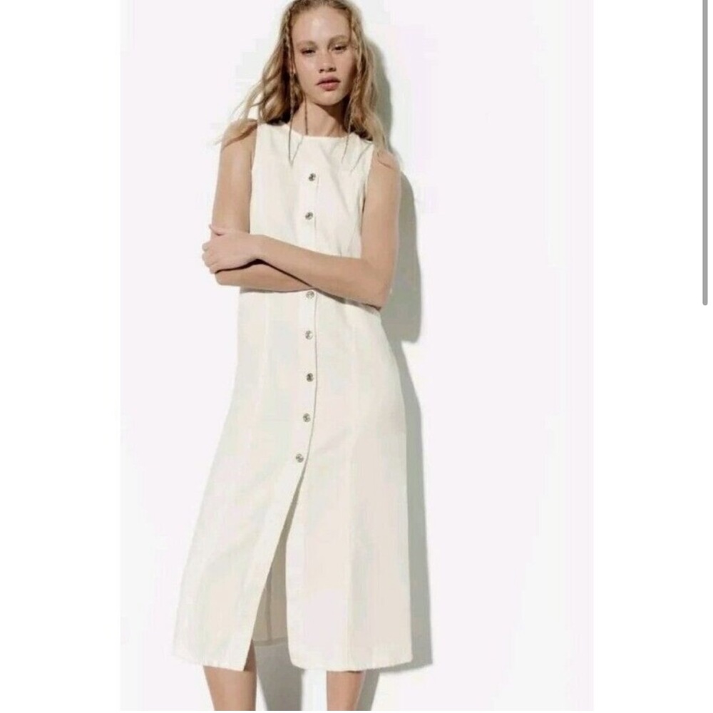 NWT ZARA WHITE DENIM DRESS